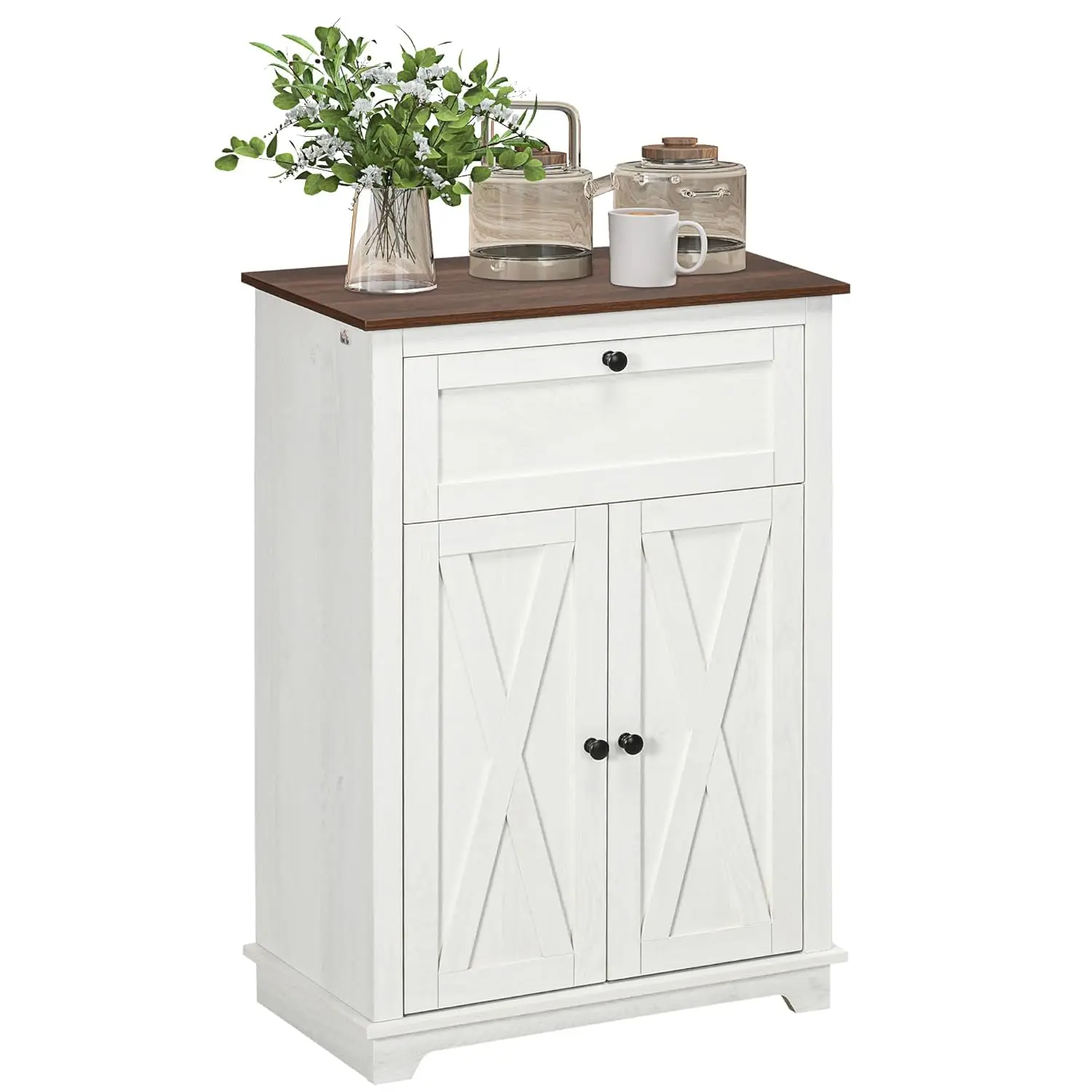 

Farmhouse Barn Door Accent Cabinet, Kitchen Sideboard Storage Cabinet with Double Doors, Drawer, and Adjustable, Customized