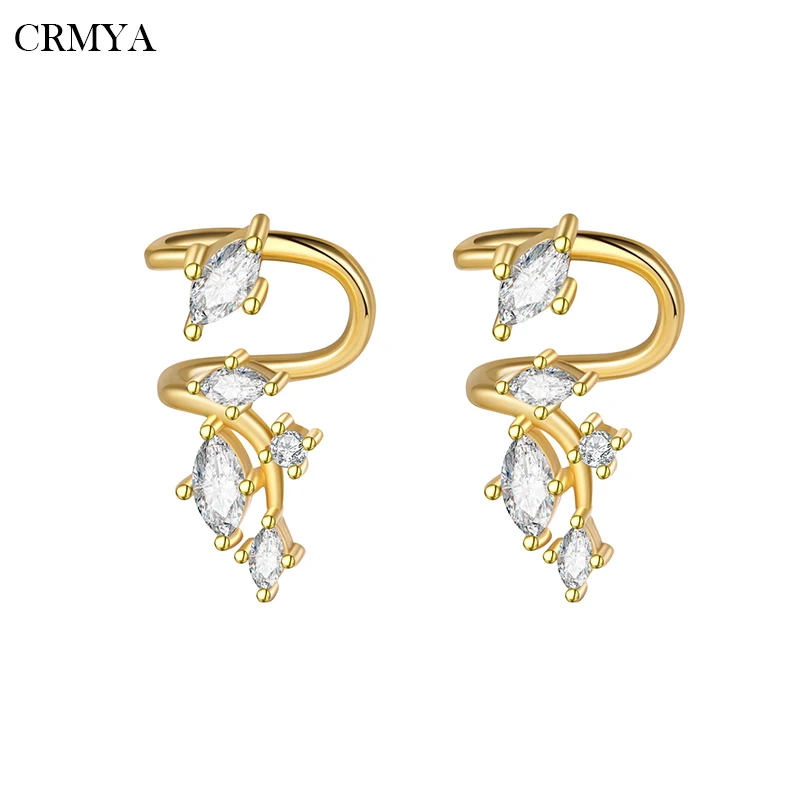 

CRMYA Gold color Clip Earrings For Women Fashion CZ Zircon Fake Piercing Leaves Ear Cuff Earrings 2022 Jewelry Wholesale