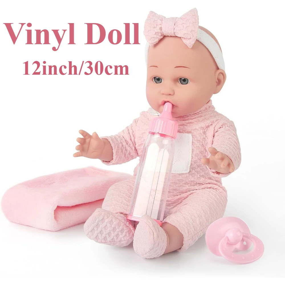 

12''/30CM Baby Doll for Toddlers Doll Set with Pacifier Feeding Bottle Blanket Great Gift for Girls Pink Cloths Pretend Play