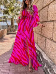 Printed Long Dresses For Women Fashion V-neck Bohemian Beach Slit Dress Casual Vacation Ladies Maxi Vestidos Spring Summer New