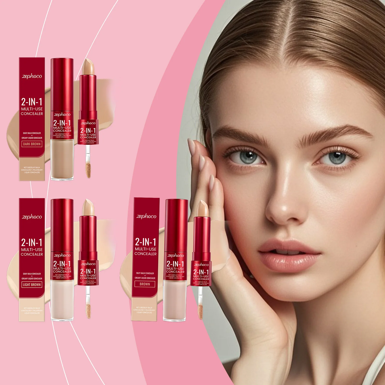 Zephoco المخفي السائل ماكياج المخفي كريم بلسم عصا 2 في 1 دائم غطاء دائرة داكنة مقاوم للماء غطاء التجاعيد مستحضرات التجميل #1