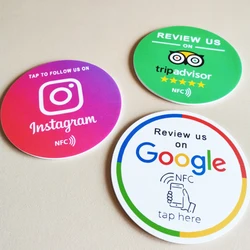 Diameter 10CM Google Instagram Tripadvisor NFC Sticker NFC13.56MHz Programmable PVC Material with 3M Self-adhesive Backing