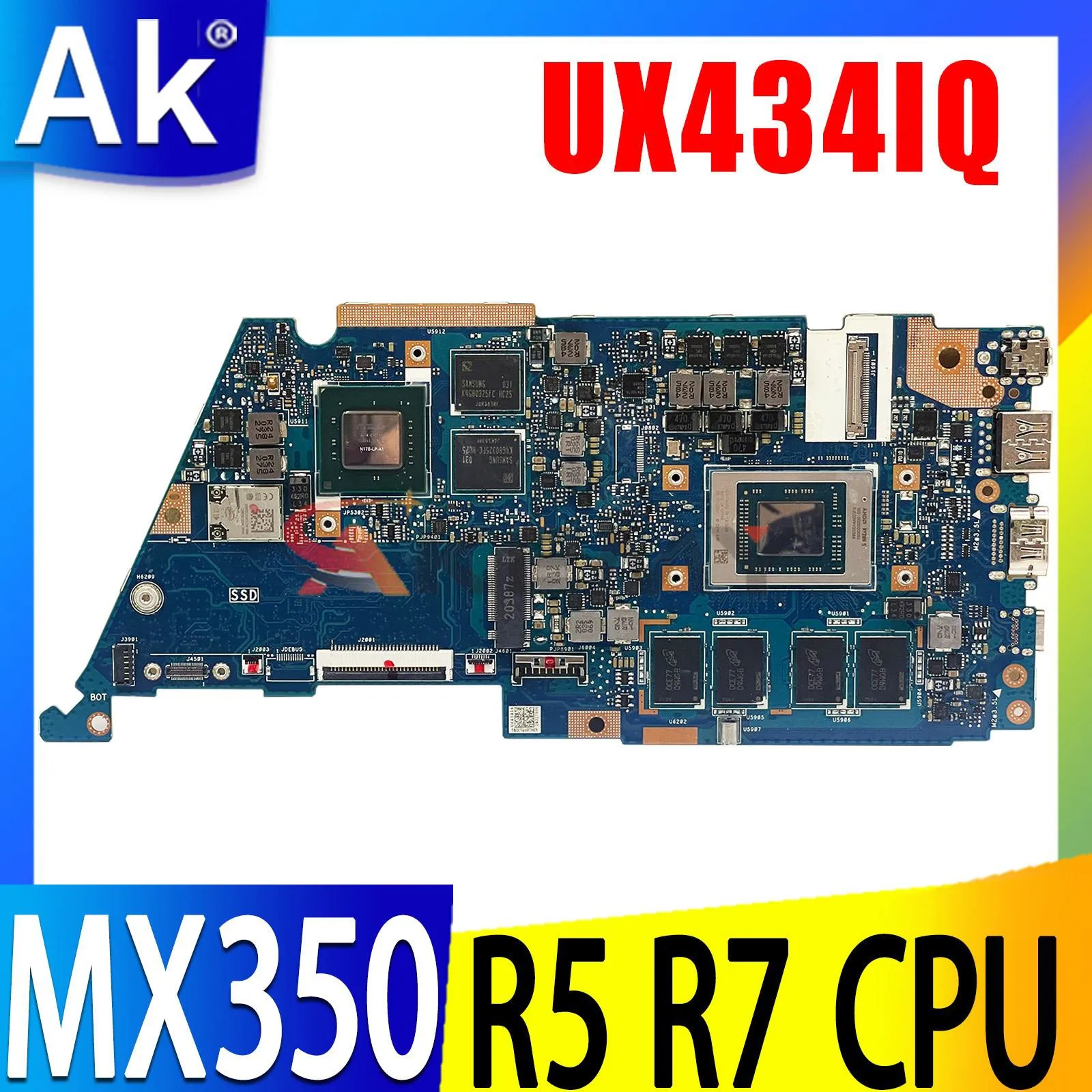 

Shenzhen UX434IQ Mainboard For Asus Zenbook 14 UX434IQ Q407IQ UX434I UX434 Laptop Motherboard AMD R5-4500U R7-4700U 8G 16G MX350