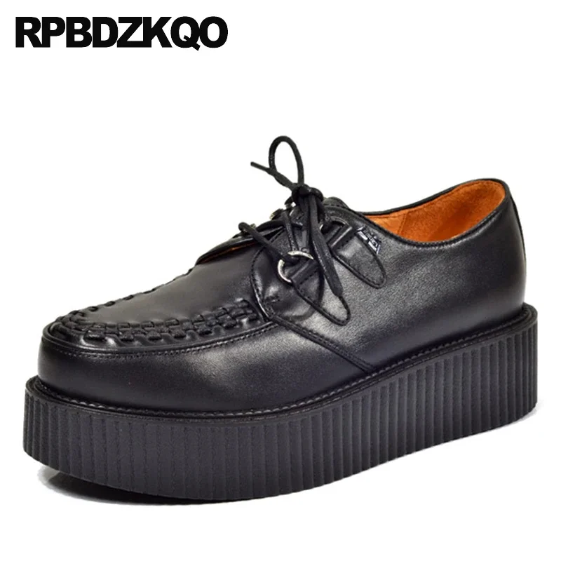 Braided 13 Platform Flatforms Woven Nubuck Big Size Muffin Real Leather Creepers Cowhide Flats Lace Up 47 Shoes Round Toe Men