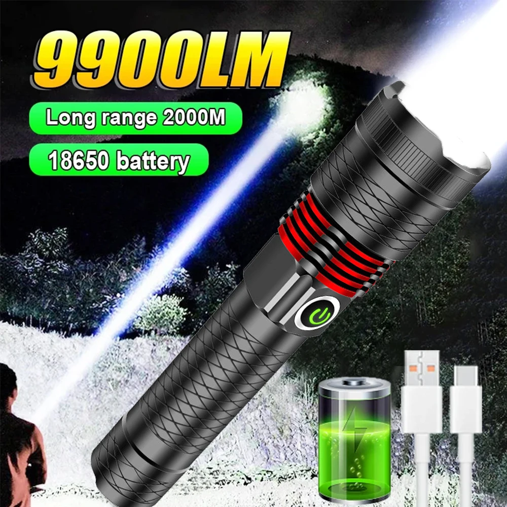 

F2 High Power Aluminum Alloy Flashlight LED Flashlight 18650 Lithium Battery IPX6 Waterproof Outdoor Zoom Tactical Light Lantern