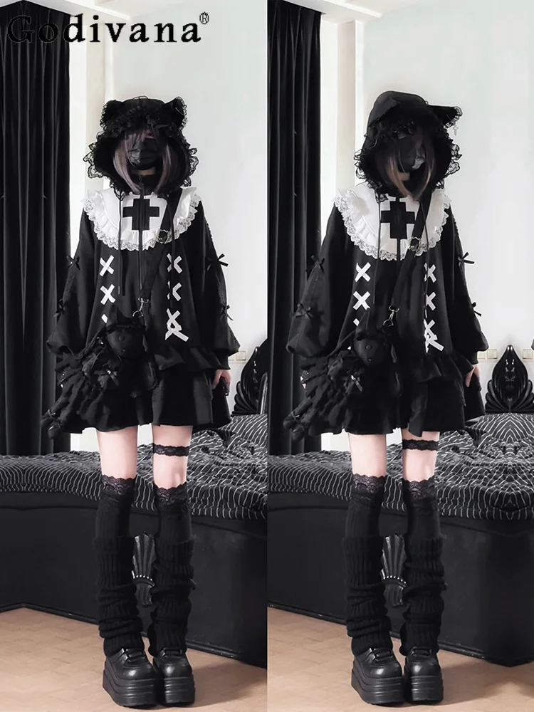 

Spring Autumn Sweet Cool Long Sleeve Ruffles Lace Lolita Sweatshirt Coat Girl Loose Fashion Age-reducing Japanese Playful Coats