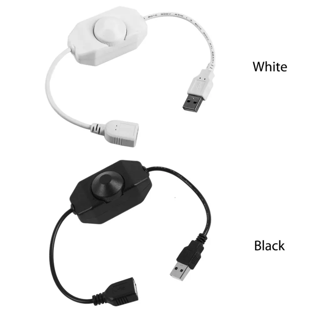 LED مقبض باهتة التبديل 5 فولت تيار مستمر USB أنثى إلى ذكر تمديد الحبل مع الروتاري ON OFF تحكم أبيض أسود لأضواء شرائط LED