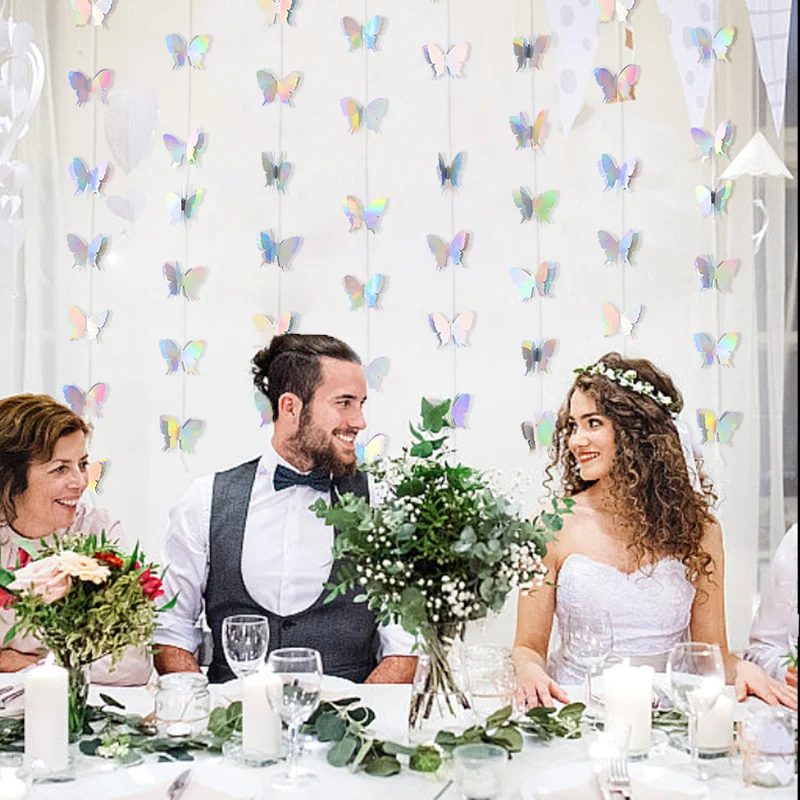 Pancarta de papel de mariposa 3D para boda, fiesta de cumpleaños, guirnalda colgante DIY, suministro de decoración para fiesta de cortina colorida