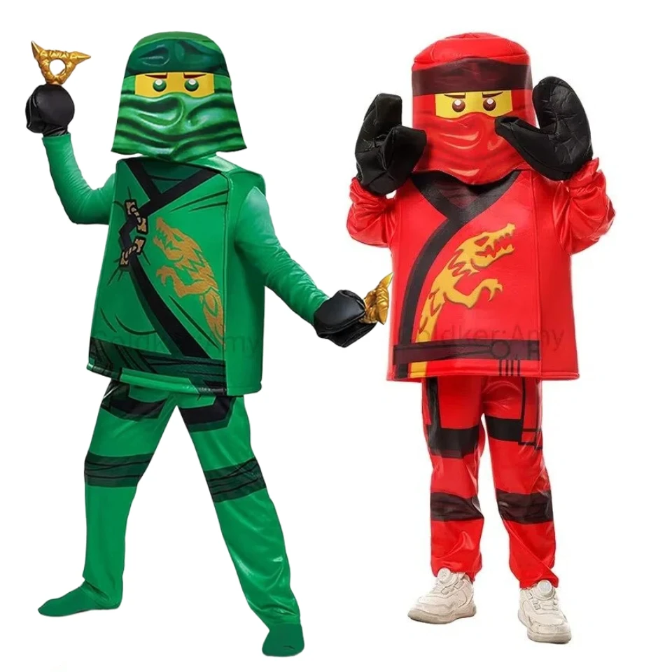 

2026 New Arrival Halloween Costumes for Boys Ninja Red Warrior Full Costume Set for Kids Dress Up Party Includes Mask, Gloves