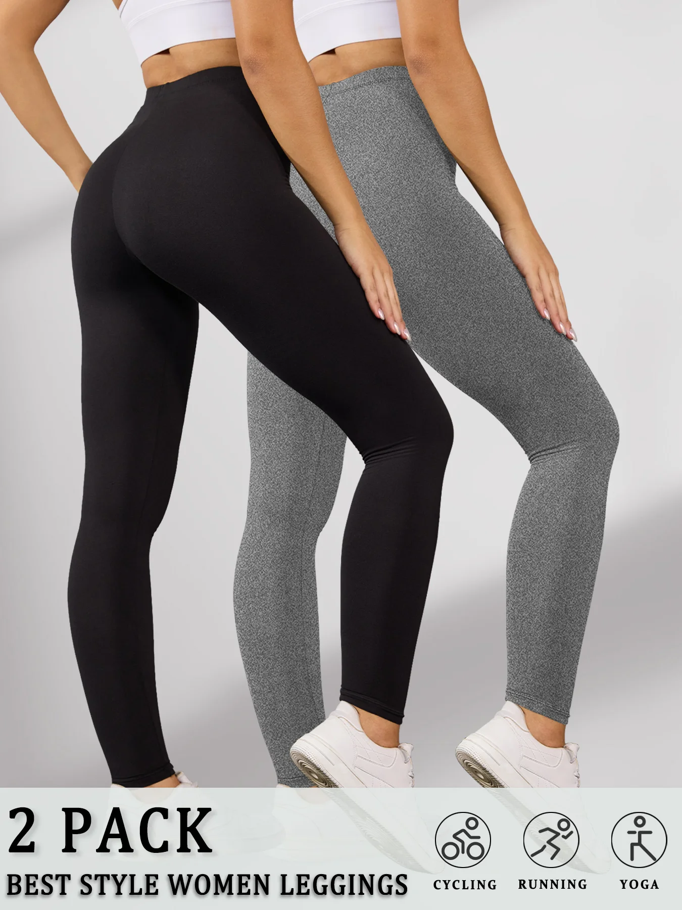 Confezione da 2 leggings super morbidi da donna ad alta elasticità, non trasparenti, per allenamento, yoga, corsa, atletica, push up, palestra, fitness