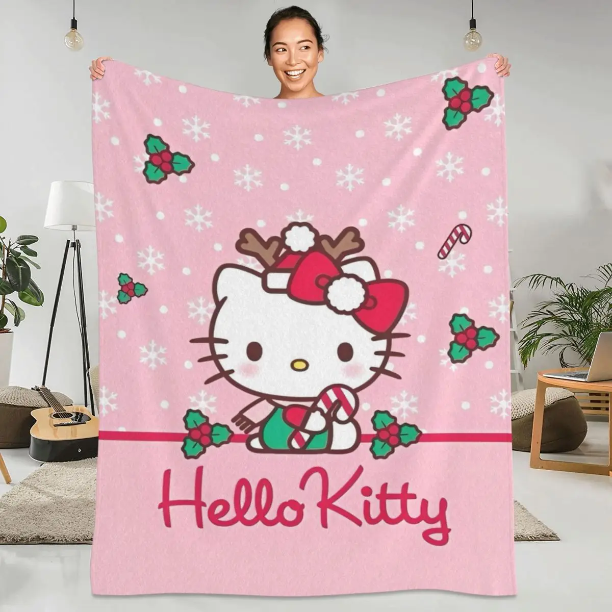 Super Warm Blankets Airplane Travel Kawaii Sanrio Hello Kitty Bedding Throws Cute Cartoon Flannel Bedspread For Sofa Bed Cover