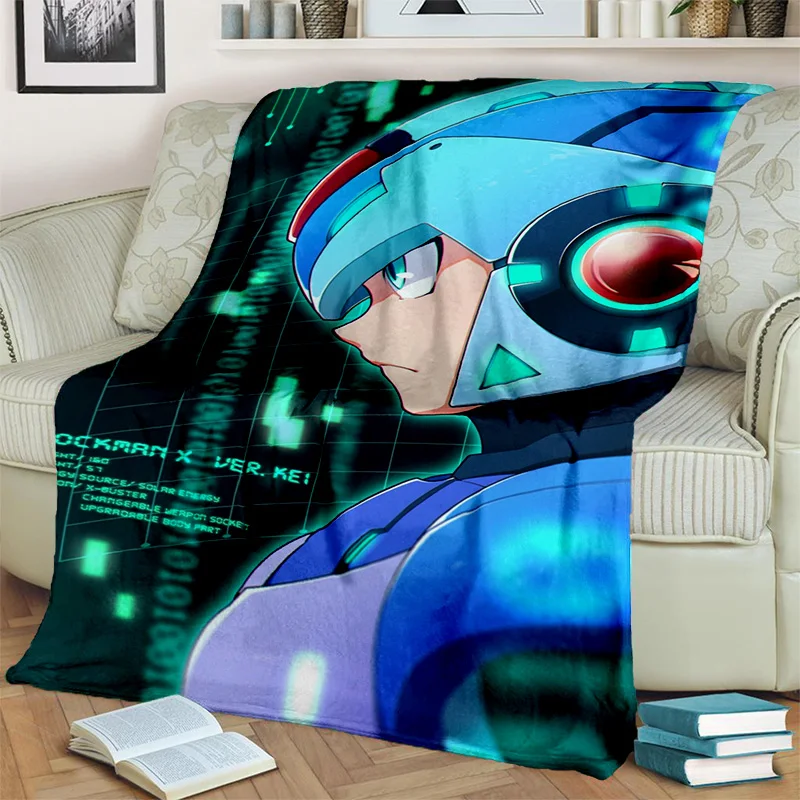 Retro Games Megaman Rockman Cartoon Blanket,Soft Throw Blanket for Home Bedroom Bed Sofa Picnic Travel Office Cover Blanket Kids