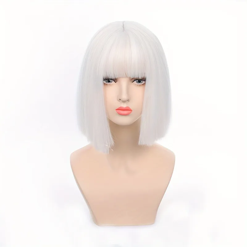 

Женщина Боб с полным покрытием на голову, женское бальное вечернее платье, одинаковые головные уборы, чистая белая челка, имитация парика, женские повседневные короткие прямые волосы