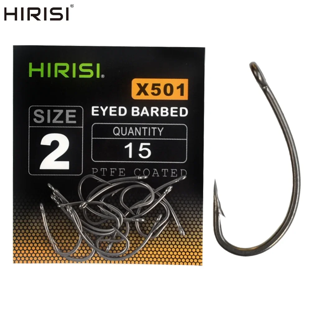 15pcs PTFE Coated High Carbon Stainless Steel Barbed Fishing Hooks With Eye Carp Fishing Accessories X501