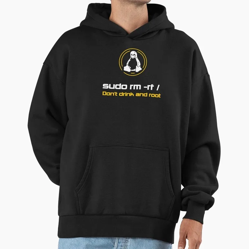 Sudo rm-rf / Funny Graphic Hoodie Black Fleece Sweatshirt for Programmer Software Engineers Geek IT Developer Gift Hooded