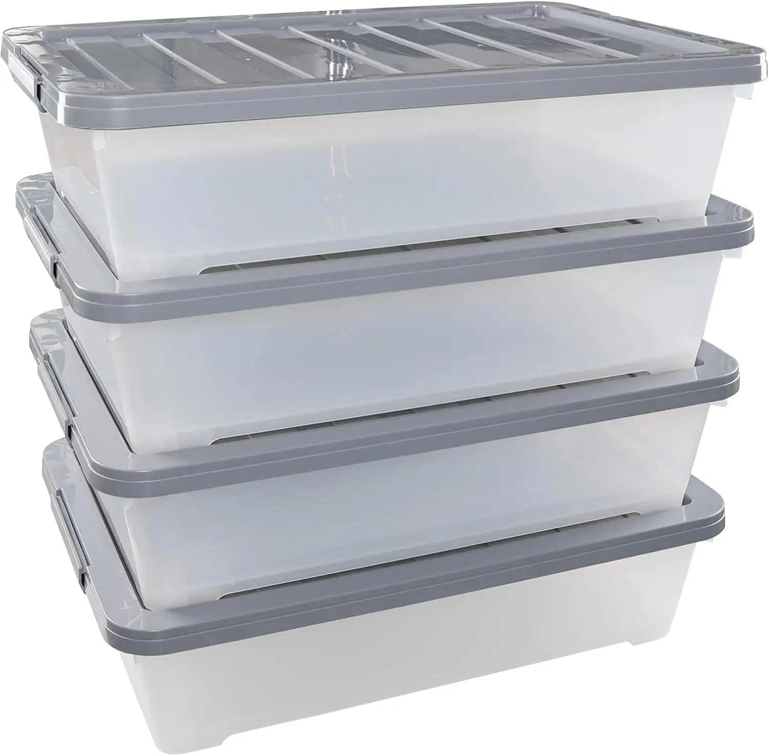 

40 Quarts Under Bed Boxes with Wheels, Large Shallow Storage Box Bins Set of 4