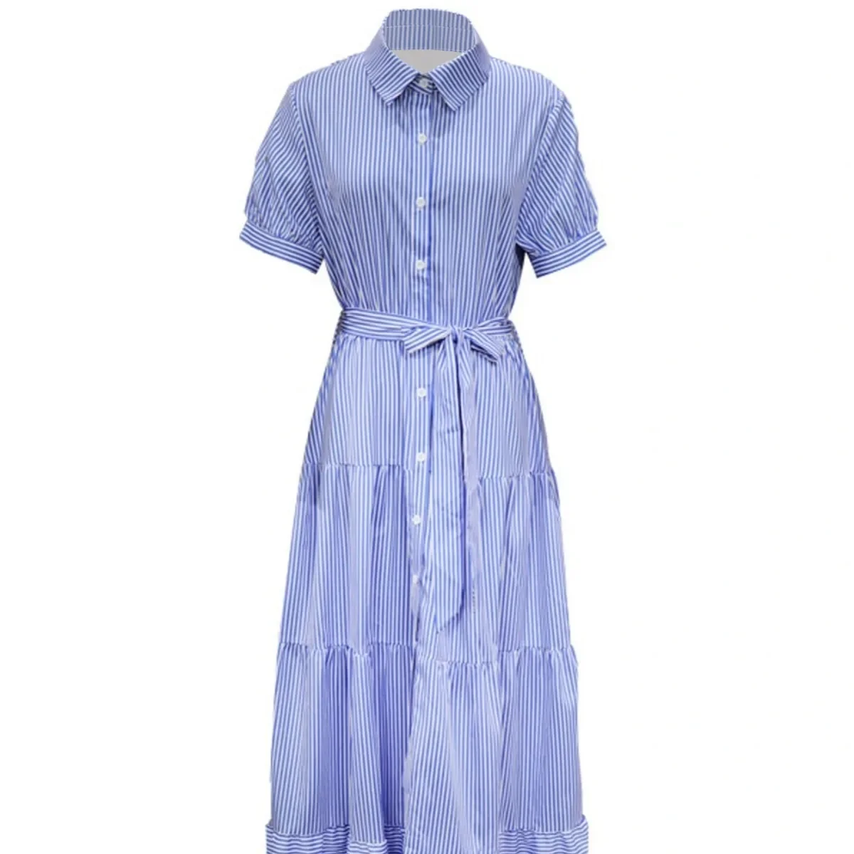 ฤดูร้อนใหม่แฟชั่นลายผู้หญิงแขนสั้นหลวมความยาวปานกลางชุดคอหญิงเสื้อ Vestidos