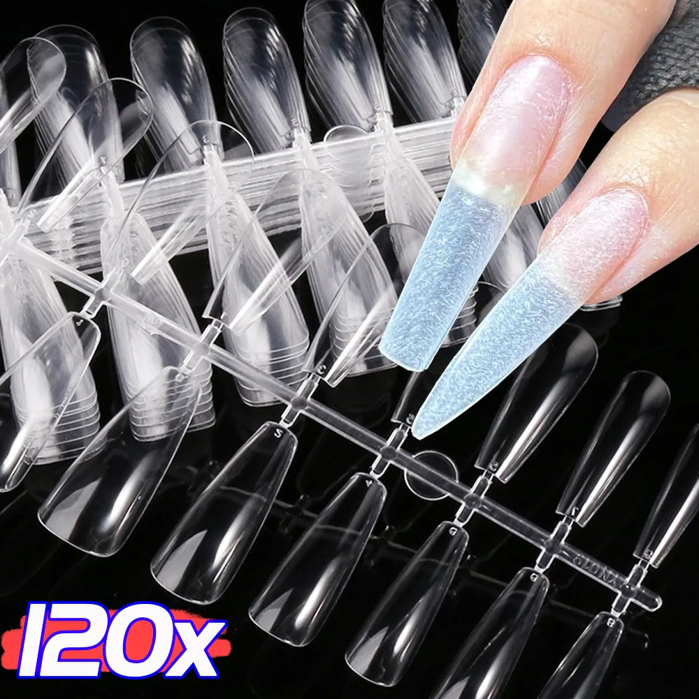 24-120Pcs False Nails Semi-Frosted Clear Coffin Fake Nail Tips Press on Nails Soak Off Full Cover Nail Capsule for Extension