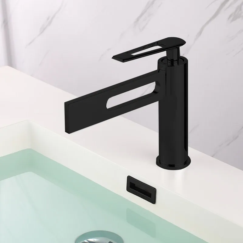 Bathroom Basin Faucet Solid Brass Bathroom Sink Basin Single Hole Cold and Hot Water Faucet