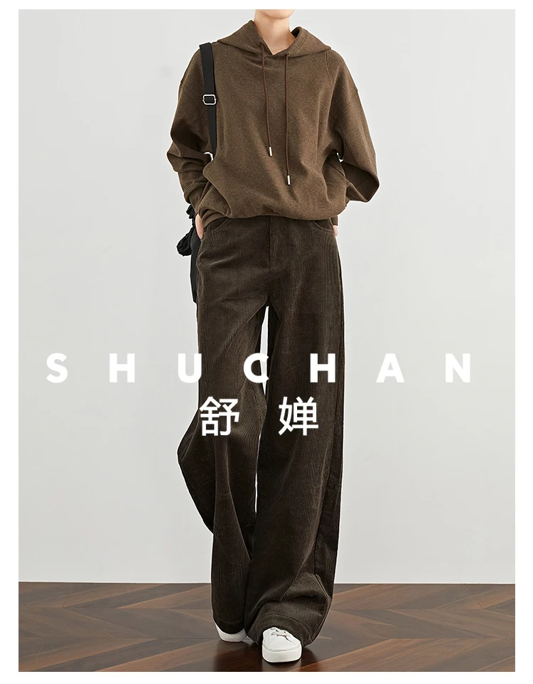 Fleece [Retro Maillard] Extended Corduroy Pants Women's Wide-leg Pants Tall Straight Casual Pants 100% Cotton