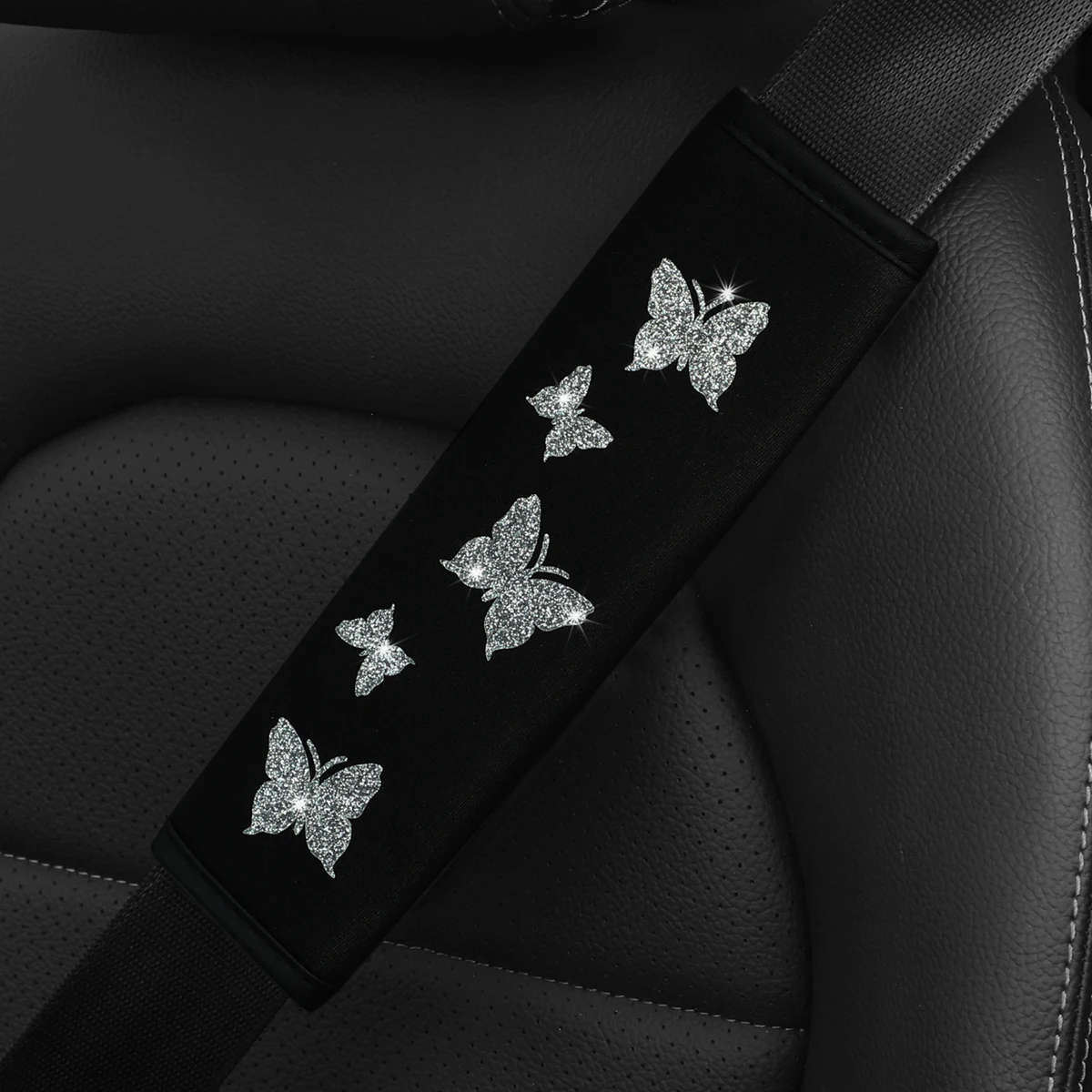 1 Glitter Pink Butterfly Blingling Fabric Automotive Supplies Seat Belt Shoulder Cover Comfortable Anti-tightening Safety Belt view 4
