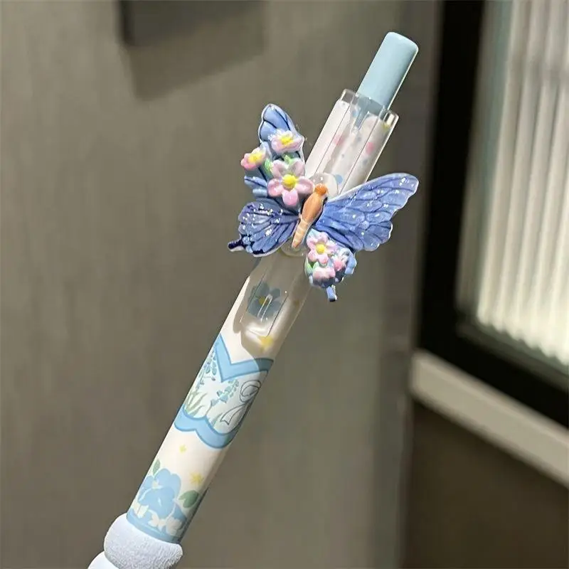 5Pcs Black Gel Pens Cute Floral Butterfly Print Smooth Writing Stationery for Office School Study Exam Daily Use