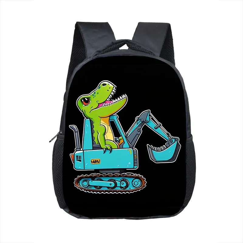 Cute Dinosaur Engineering Vehicle Print Backpack Excavator Fire Truck Children School Bags Baby Kindergarten Backpack Diaper Bag