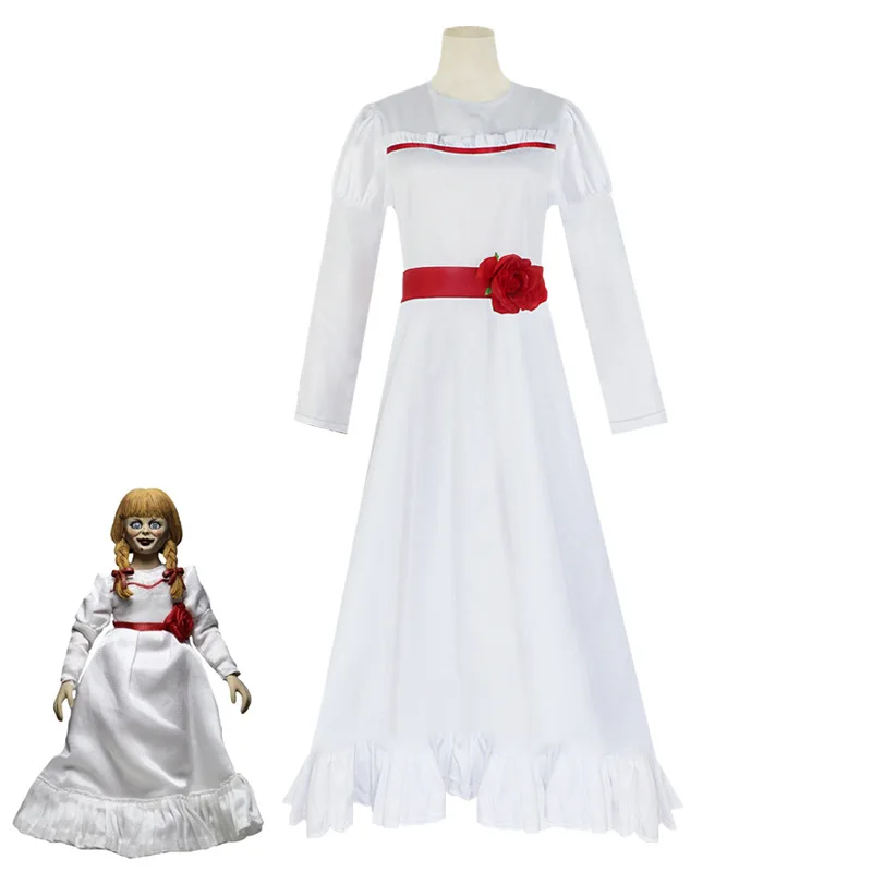 Terrifying Bride's Chachi Annabelle Cosplay Costume Wig Summoning Doll Mask Woman Girl Evil Halloween Horror Costume
