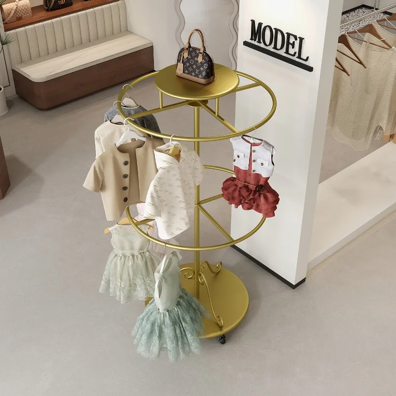 shelf rotating middle island rack floor-to-ceiling rack double-layer shorts swimsuit clothing hanger