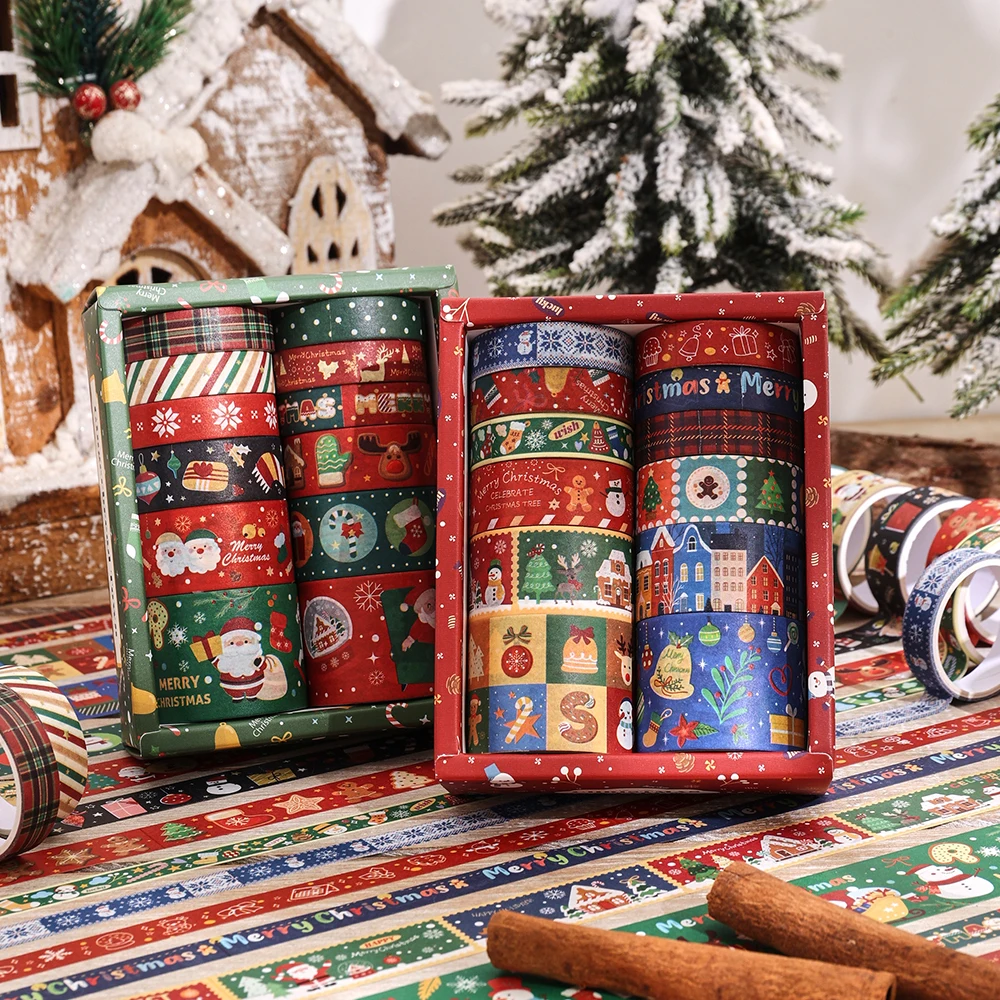 12 rolls Vintage Christmas Washi Tape Set 4 Sizes Decorative Scrapbooking Santa Claus Tape Decorative Masking Adhesive Tapes