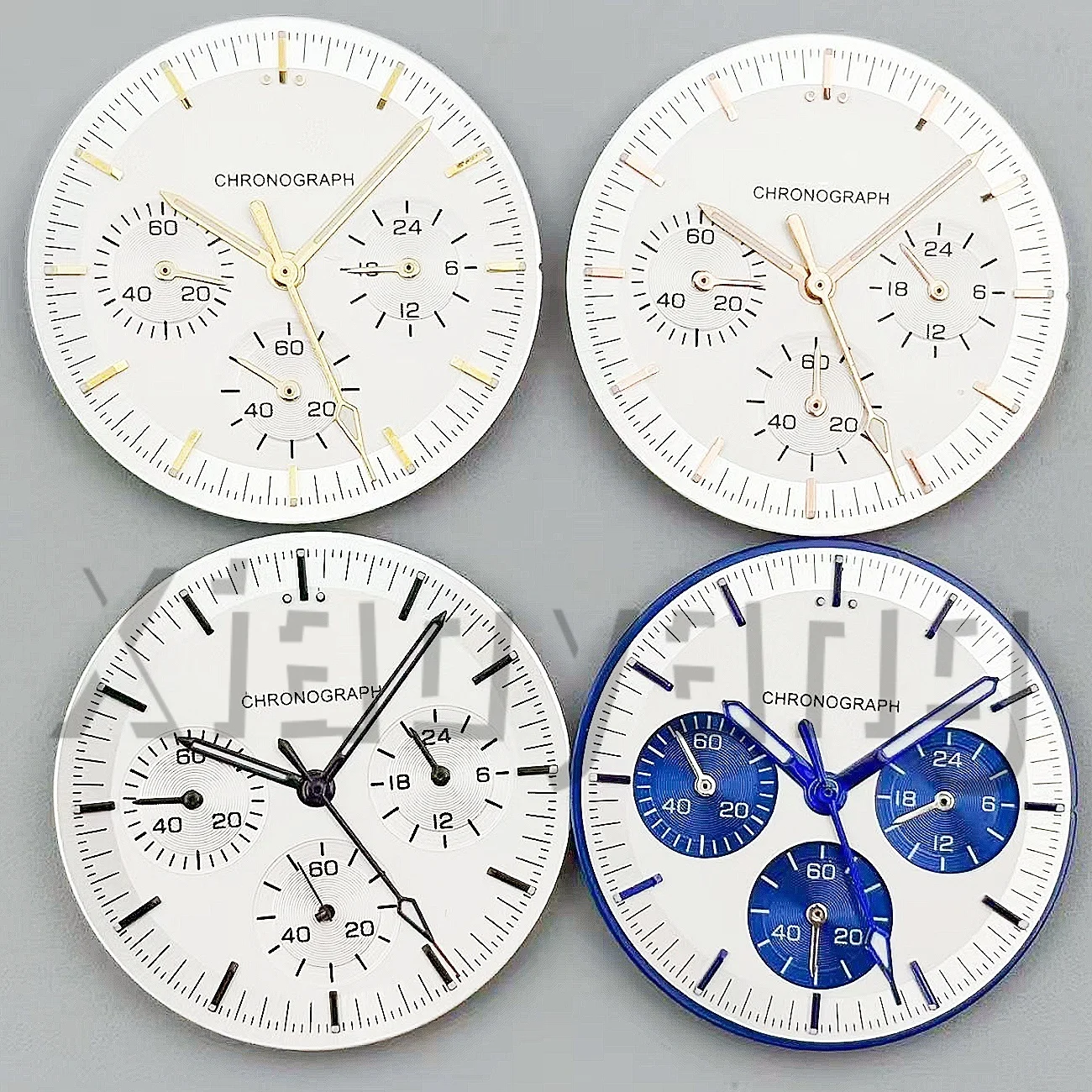 31.5mm Luminous White Moon Watch Dial Gold ROSE Gold Marks 6 Hands Sets Watch Replacement Parts For VK63 Chronograph Movement