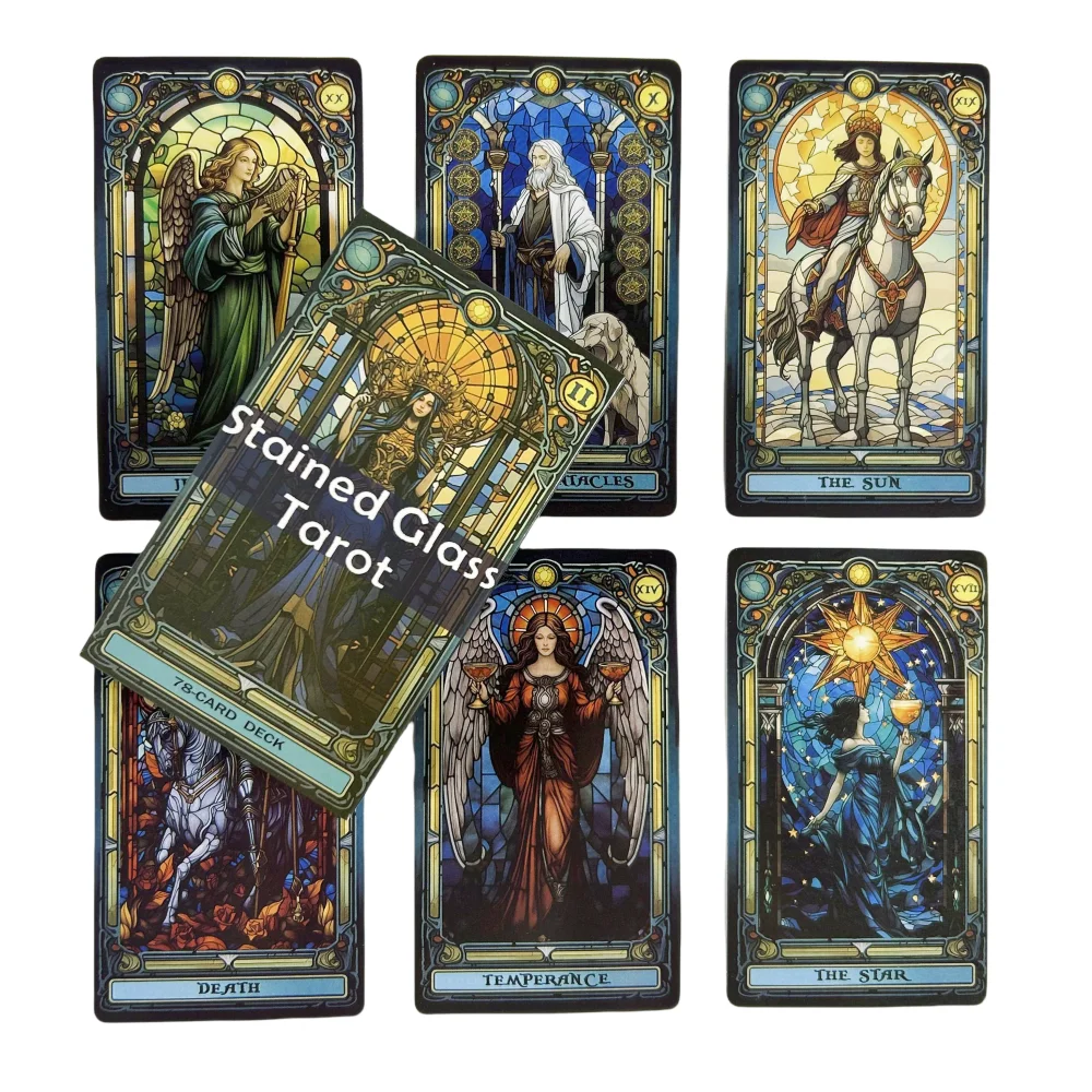 Stained Glass Tarot A 78-Card Deck Leisure Entertainment Game Card Family Gathering Divination Board Playing Game Cards