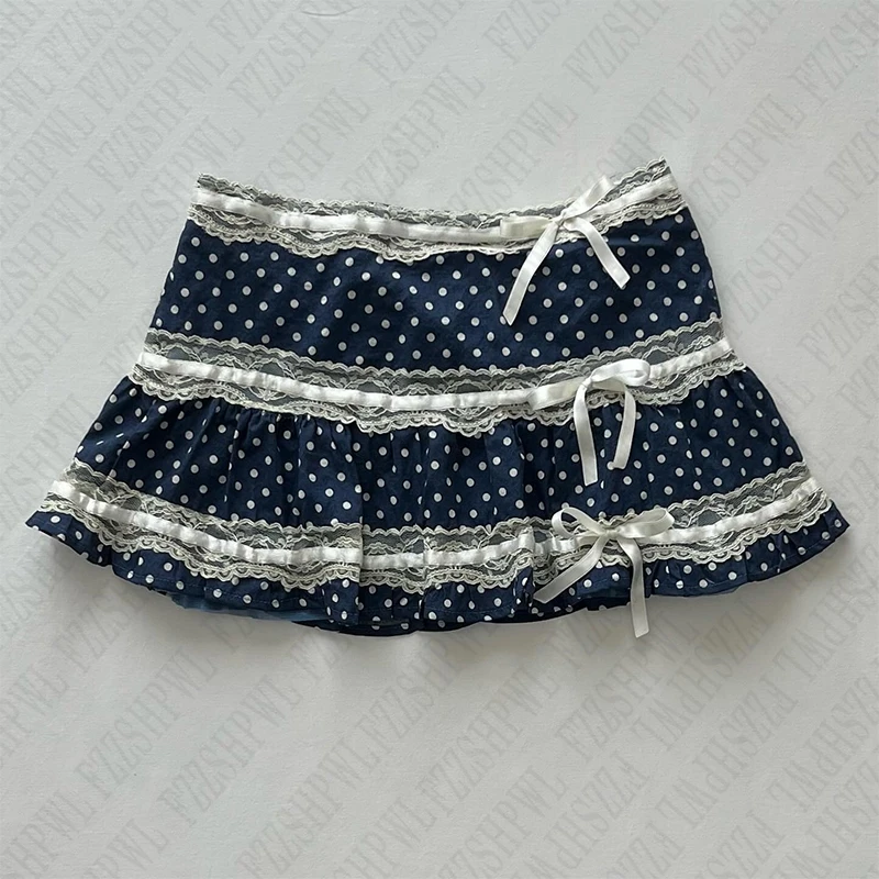 Women Mini Polka Dot Skirt vintage Aesthetic sexy Harajuku Y2K Emo Girl Summer Streetwear rock Chic Lace Cute Bottoms Slim Skirt