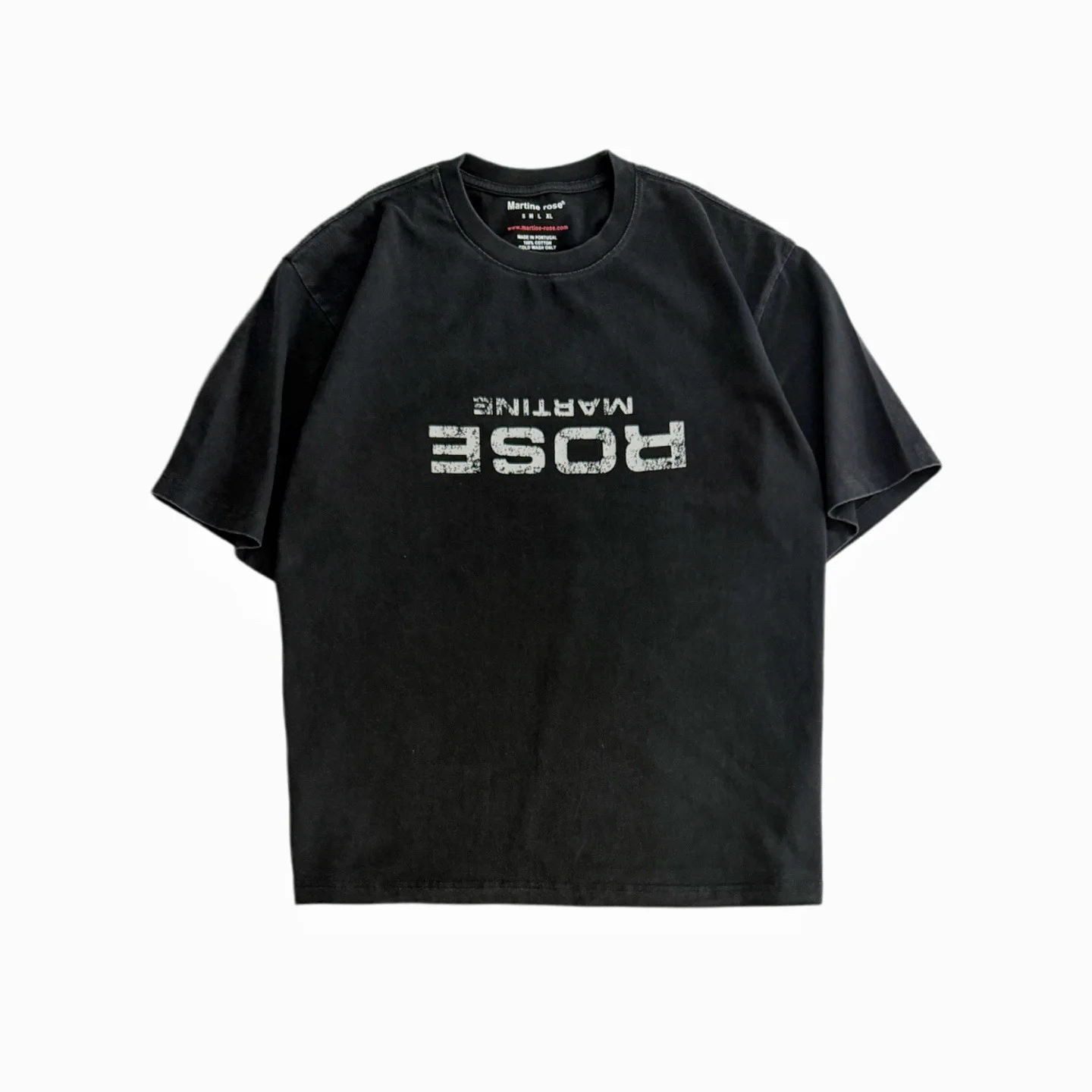 

Martine Rose Washed Vintage Inverted Crack Letter Print Short-Sleeved Trendy Casual Loose-Tee Shirt