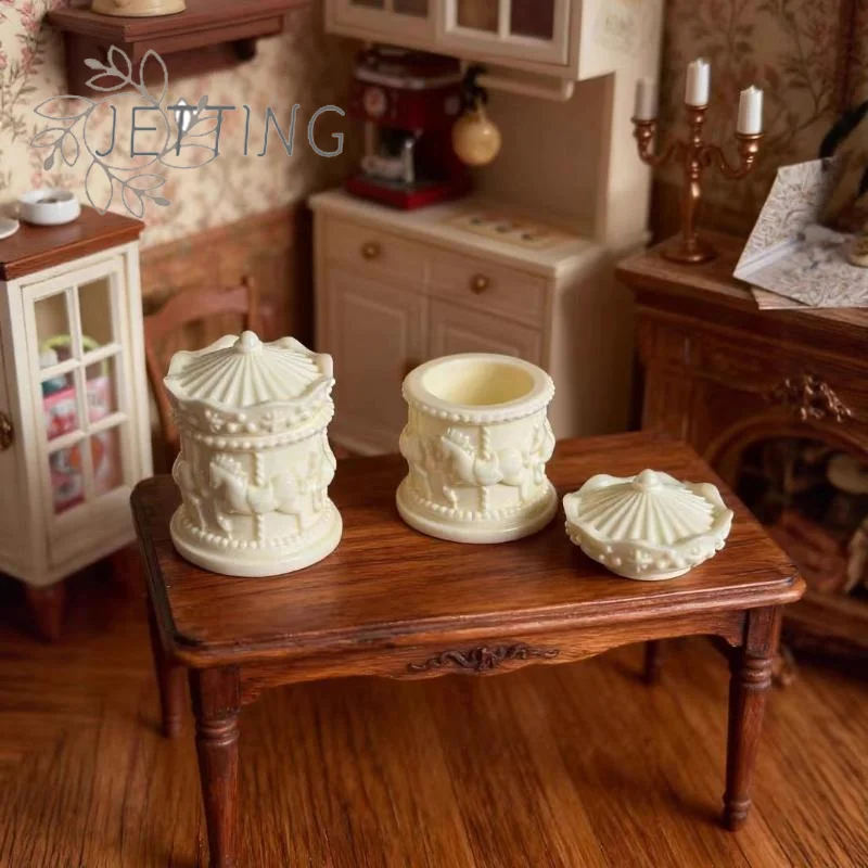 (SMTGDP11)1Pc Dollhouse Miniature Carousel Mini Storage Box Model Doll House Accessories Coffee Storage Case Home Decoration Toy