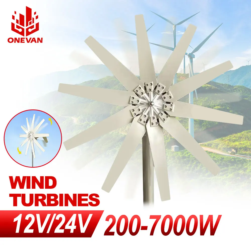 

7000W 12/24V Wind Turbine with 10 Blades MPPT Controller Small Wind Turbine For Home Factory Use Low Noise High Efficiency