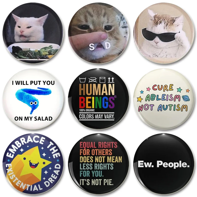 32/44/58mm Round Funny Cute Cat Icon Badge Accessories for Clothes Backpack Snap-in Button Pins Jewelry Accessories Gifts