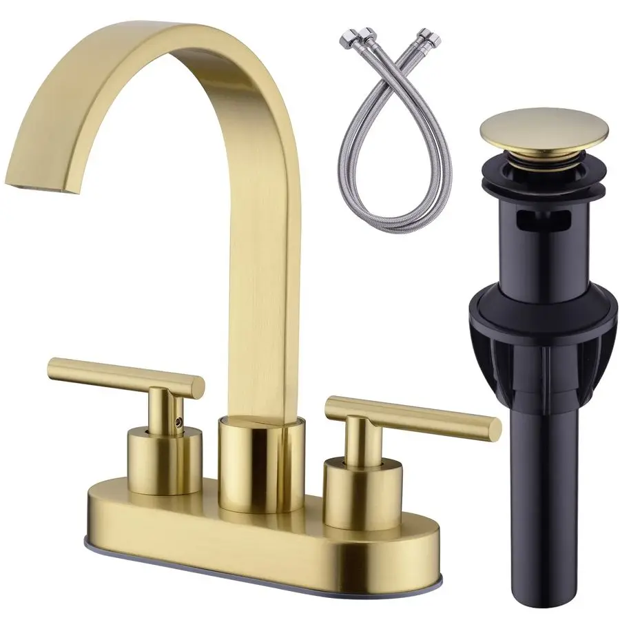 

Inch Centerset Bathroom Sink Faucet 2 Handle Vanity Basin Faucets with Overflow Popup Drain Assembly and cUPC Water Supply Lines
