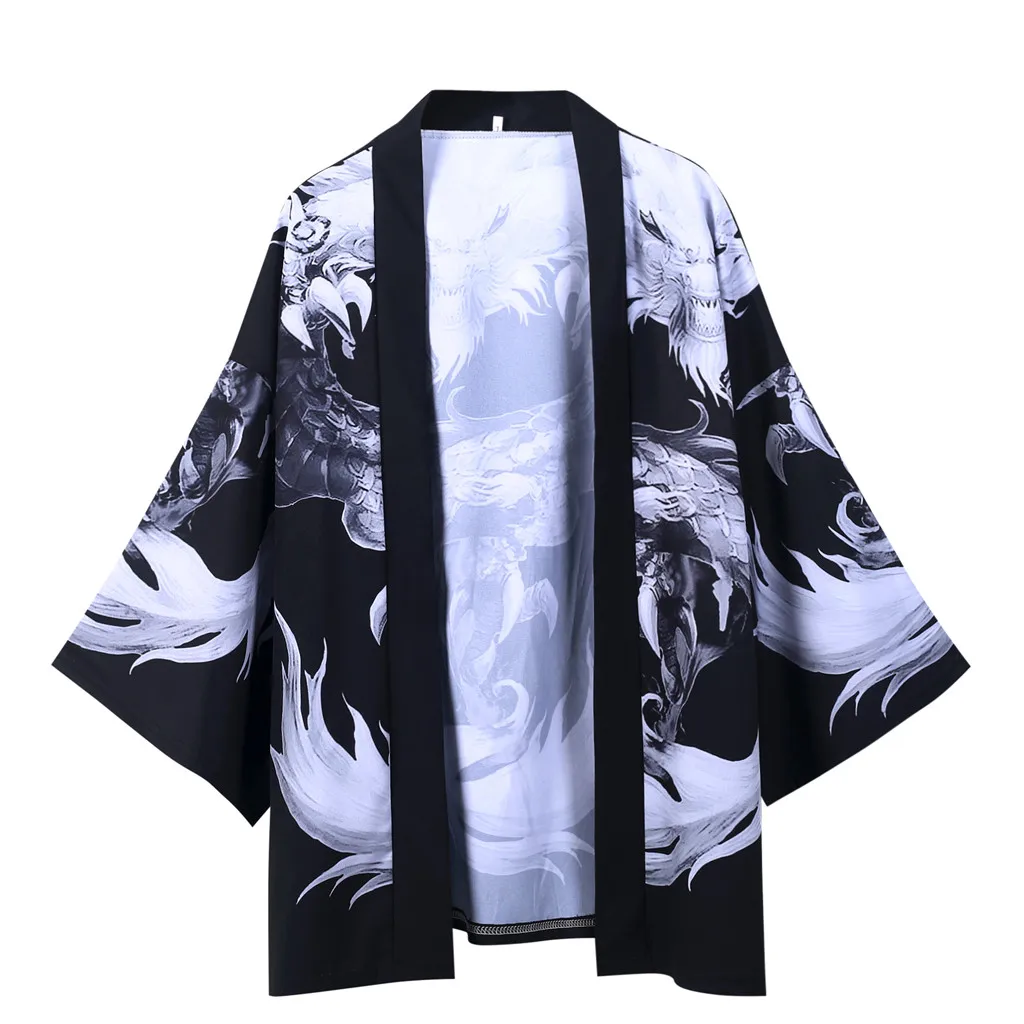 Summer Blouse Male Japanese Printed Shirt Five Point Sleeves Kimono Top Blouse For Mens Comfortable Casual Blouses рубашка