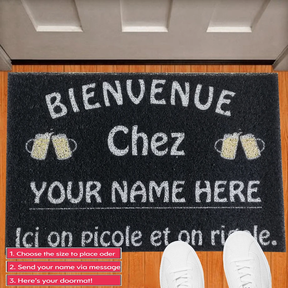 

Personalized Doormat Bienvenue Chez Custom Name Entrance Welcome Mats Hallway Doorway PVC Rugs Floor Mat Dust Proof Home Decor