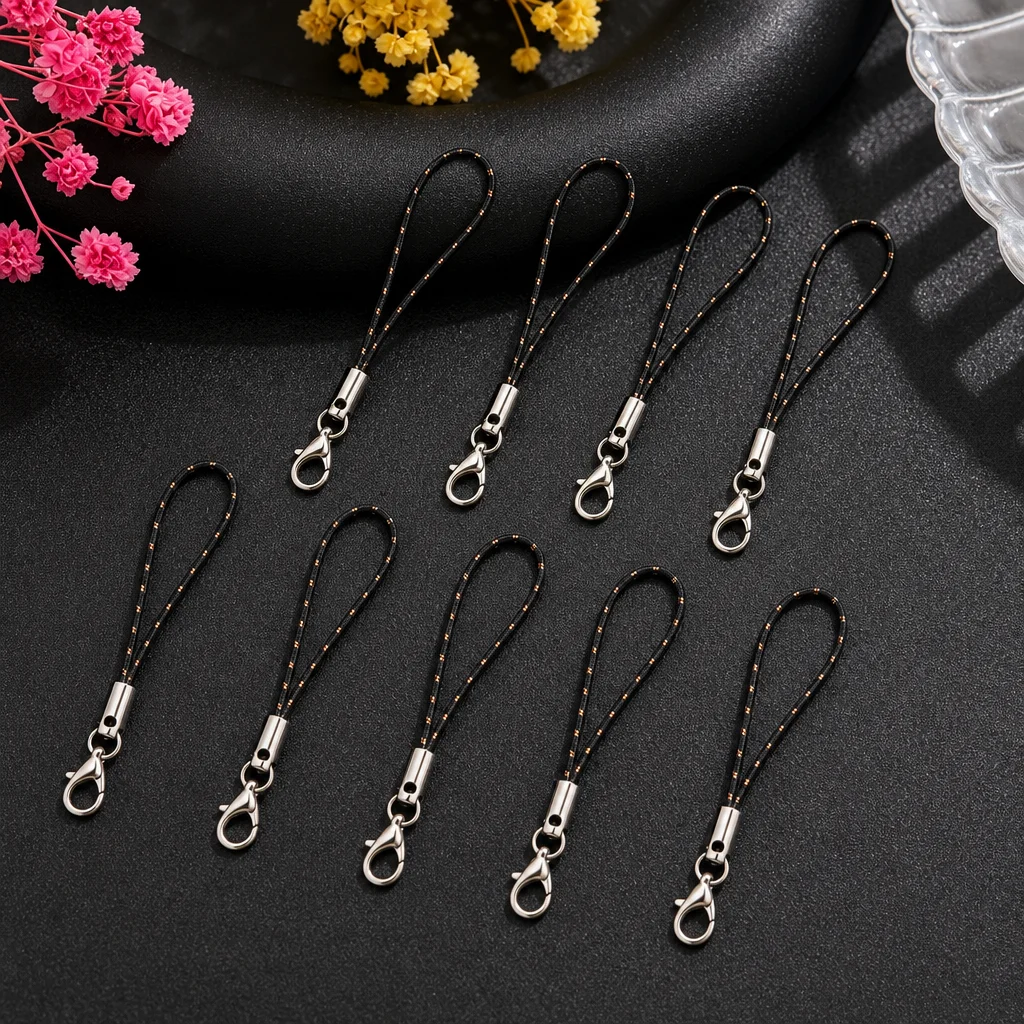 100 Stück Schlüsselbänder mit Karabinerhaken, Seil-Schlüsselanhänger, Handy-Set, Charms, Schlüsselringe, Taschenzubehör, Bastelbedarf – Detail 6
