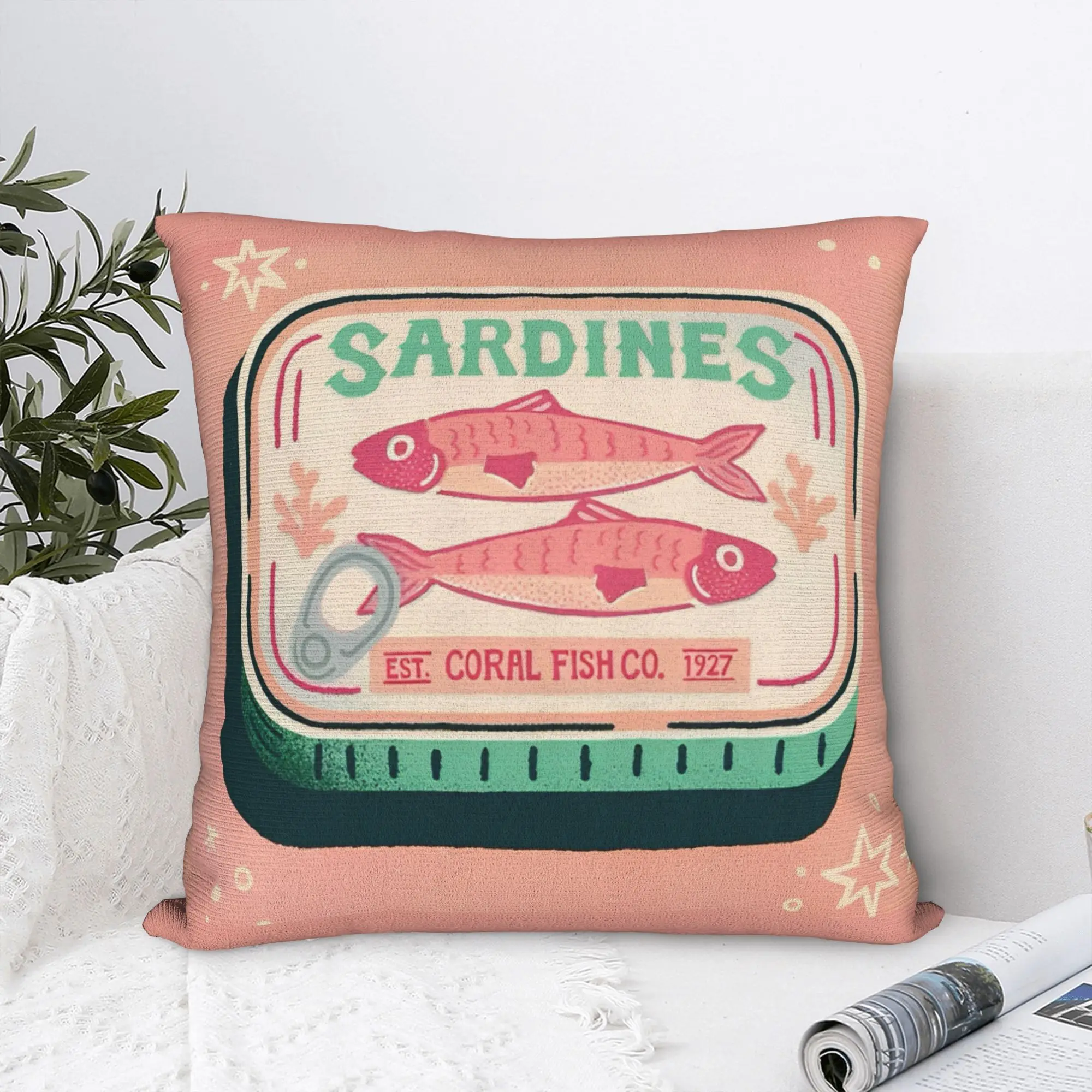 Fundas de almohada cuadradas de sardinas, funda de cojín con ilustración de comida para sofá de poliéster, funda de almohada decorativa creativa 40*40
