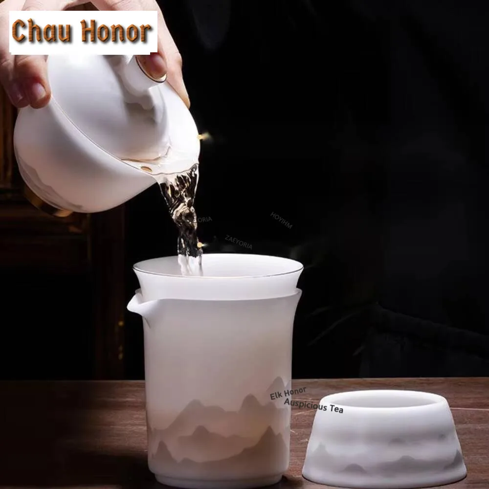 180ml High End Iced Jade Porcelain Gaiwan Vintage Tea Tureen Chinese Tea Maker Cover Bowl Tea Ceremony Accessories Collection