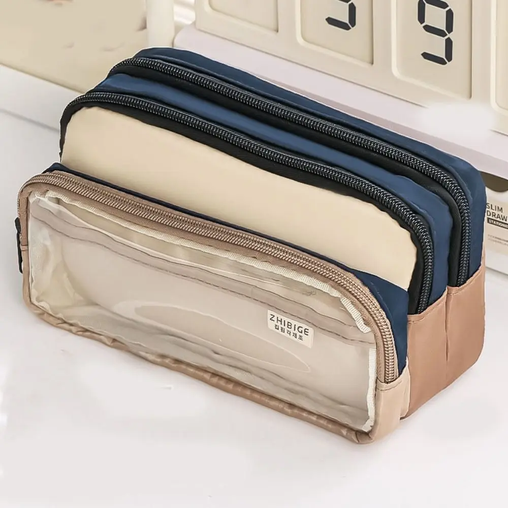 

Japanese Style Pencil Bag Multi-layer Color Blocked Stationery Storage Bag Large Capacity Dirt Resistant Pen Pencil Case Gift