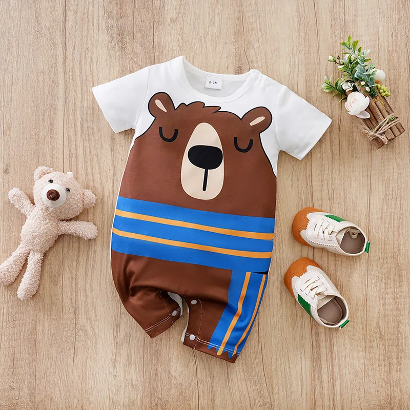 

Newborn Baby Boys Jumpsuit Costume Romper Onesies Short Sleeve Print Clothes Summer Round Neck Outdoor Sport Toddler 0-18 Months