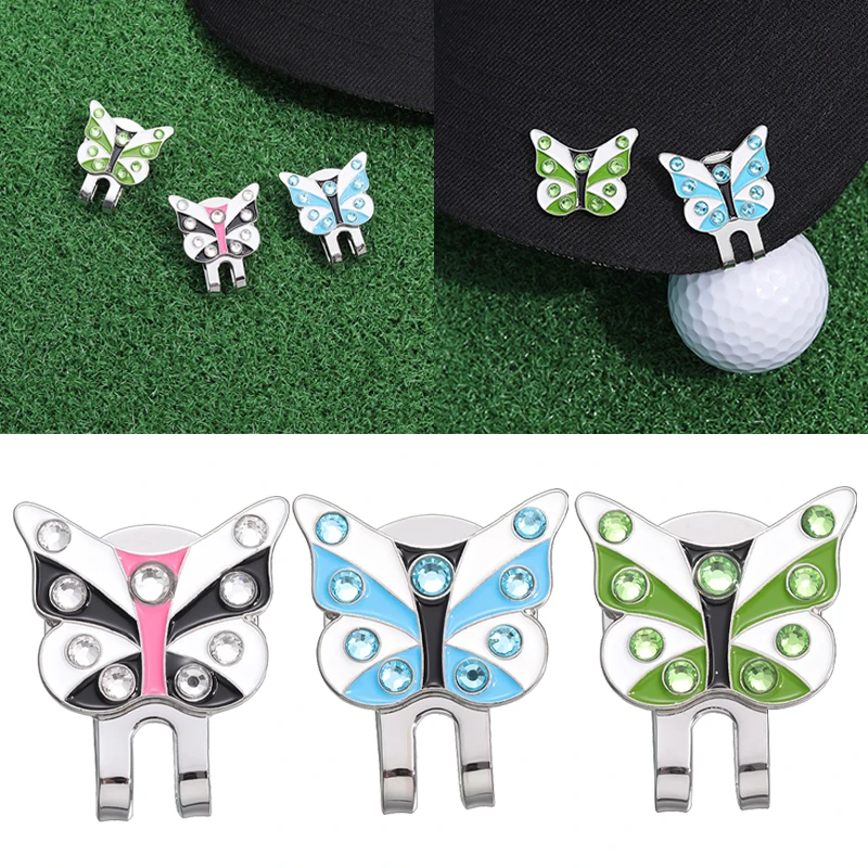 Golf Ball Marker Alloy Butterfly With Rhinestone Magnetic Golf Hat Clip One Putt Design Golf Accessories for Women Girls Golfer