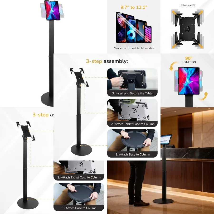Mount-It! Anti-Theft Universal Tablet Floor Kiosk, Height Adjustable