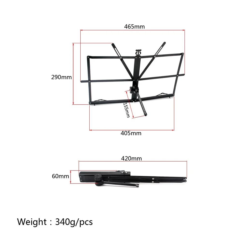 

Music Metal Sheet Holder Adjustable For Guitar Piano Violin Lightweight Foldable Music Stand Portable Stand Black