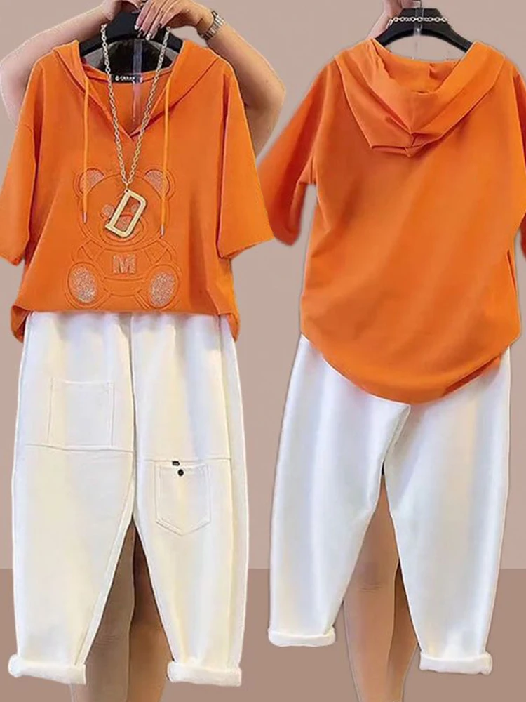 

Loose Casual Harajuku Style T-Shirt And Jeans Set Two-Piece Summer New Arrival Single Set Fashionable Sportswear Ensemble