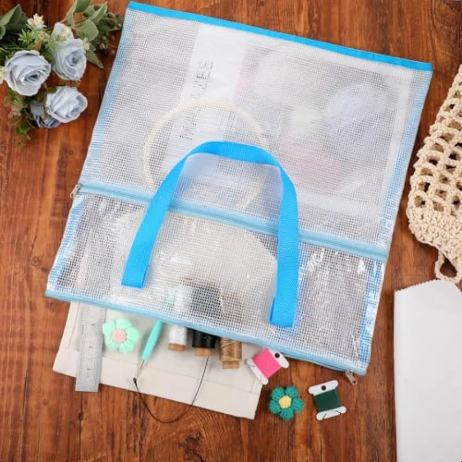 Heclia Clear Project Bags for Quilting with Zipper 1pc Aesh Sewing Storage Bag with Handle Large Knitting Craft Bag Organizer T